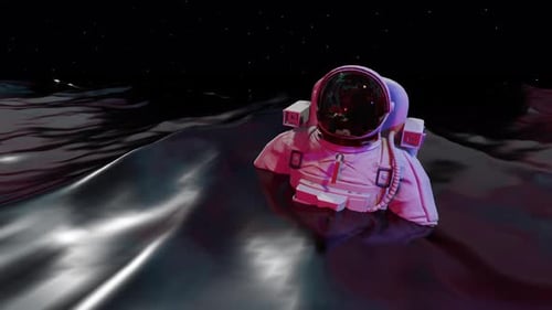 Futuristic Astronaut in Wavy Abstract Space Environment