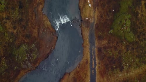 Aerial View of Icelandic Waterfall