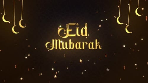 Elegant Eid Mubarak Title with Golden Stars and Crescent Moons