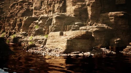 the River Flowing Through the Valley of Huge Red Rocks