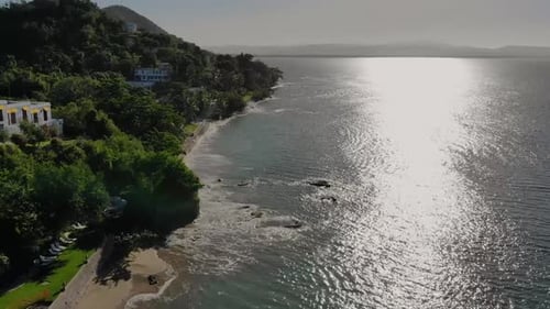 Aerial view of a coast during the sunset in an Island.