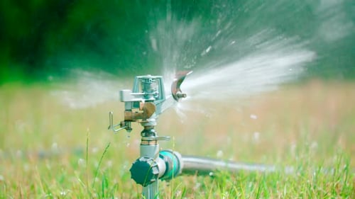 Smart garden activated with full automatic sprinkler irrigation system working in a garden.