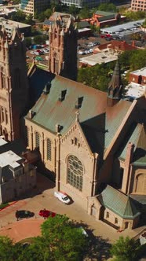 Magnificent building of Madeleine Cathedral among the urban architecture.