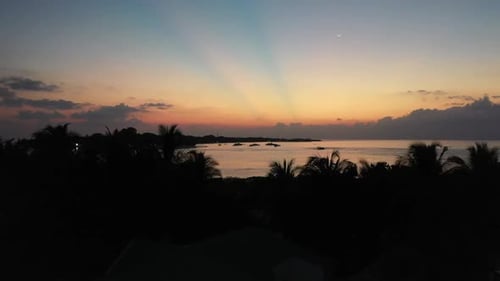 Dramatic sea sunrise. Orange sunsets over sea video. Red sky. Summer sunset seascape. MAldives. aeri