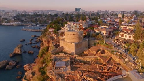Aerial Drone Video Footage of a Medieval Fort on the Seashore