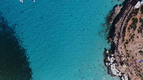 Aerial Top Down View of Blue Lagoon Comino Island Malta