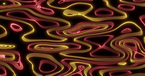 Des lignes déformées jaunes et rouges de taille moyenne forment un fond abstrait en boucle