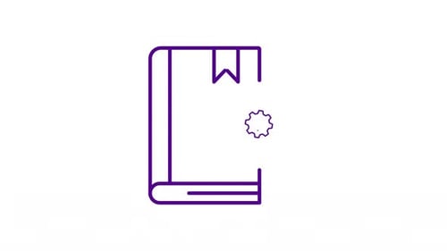 Animated Line Art Book and Gear Icon with Bookmark