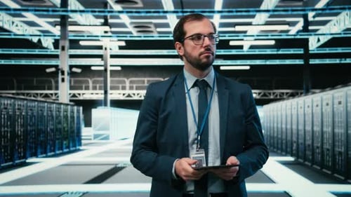 Data Center Software Developer Using Tablet and Augmented Reality
