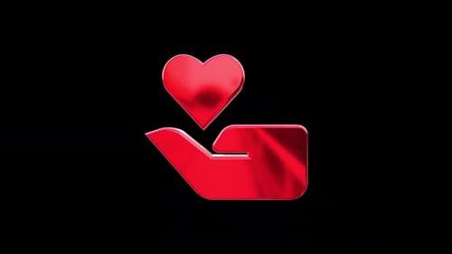 Shiny Red Hand and Heart Symbol 3D Animation