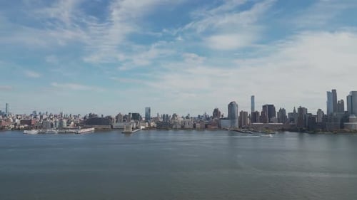 Manhattan Skyline From Drone Manhattan Over the Hudson River Manhattan NYC Cityscape Aerial View