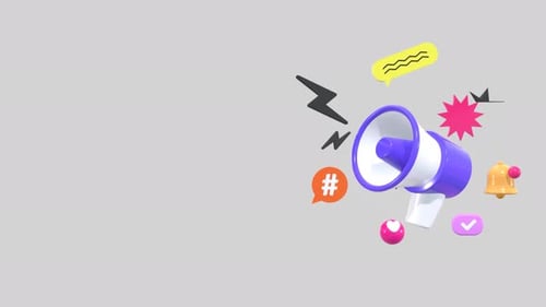 Animated 3D Megaphone with Social Media Icons