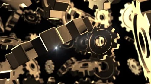 Dynamic 3D Golden Gears Rotating Motion Background
