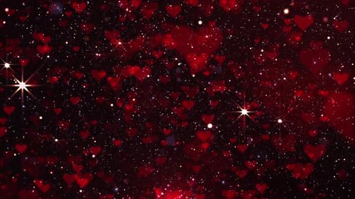 Red Hearts And Glittering Particles And Stars Loop 4k
