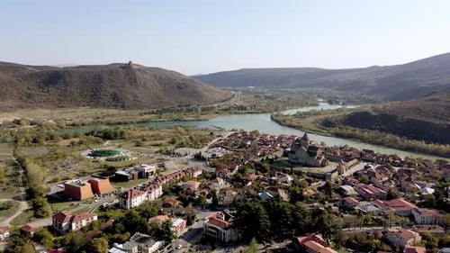 Take in the captivating aerial view of Mtskheta village in Georgia