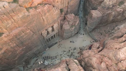 Aerial view of The Treasury (Al-Khazneh) in Petra, Jordan