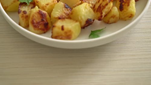 Golden Roasted Potatoes with Parsley Close Up