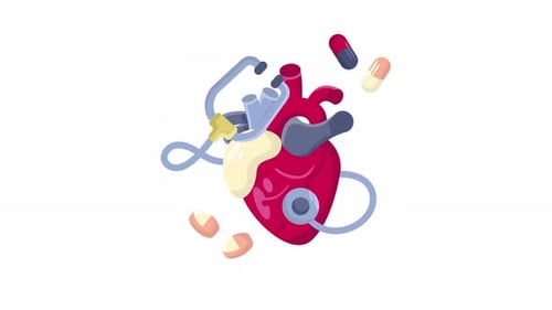 Medical Healthcare Heart Animation with Stethoscope and Pills