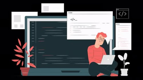 homem programando animação 4k em seu computador com canal alfa