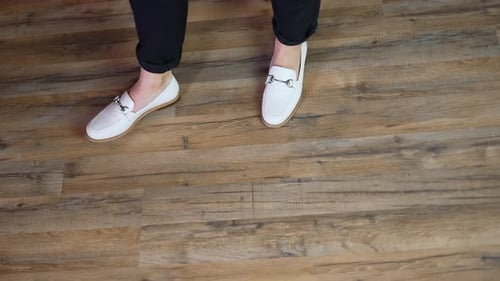 Stylish White Loafers Fashionable Indoor Pose