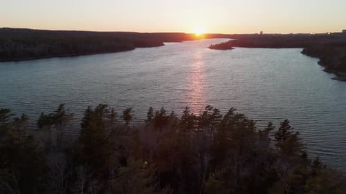 Aerial View of Long Lake Halifax Canada Sunset in the National Forest