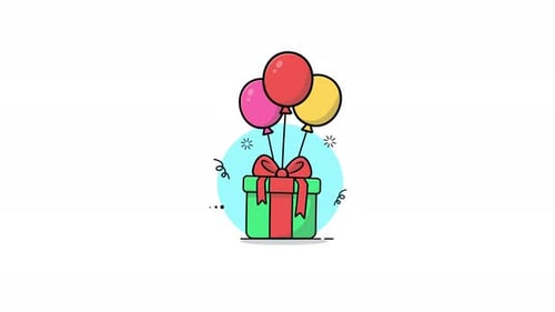 Animated Cartoon Gift Box with Floating Balloons