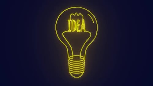 Neon Lightbulb Idea Drawing Animation Reveal