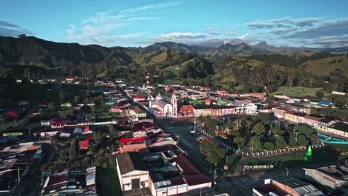 Historic Church and Colorful Village in the Andes - Murillo, Tolima, Colombia