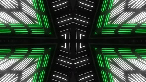 Dynamic neon light display with vibrant green and white patterns