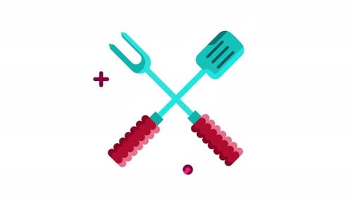 Animation spatula and grill fork icon. Motion graphic animation cooking themed