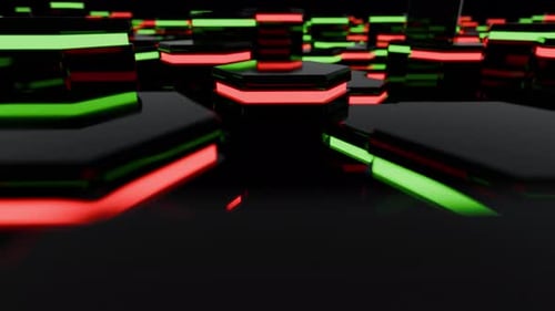 Black Hexagons With Red And Green Lights Futuristic Abstract Concept