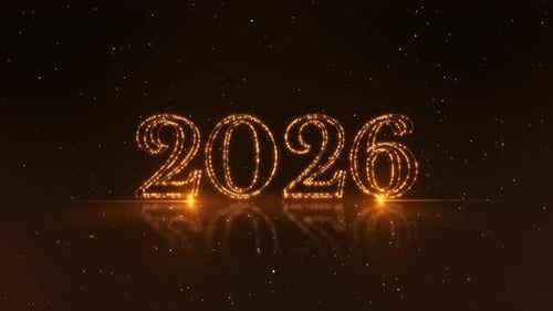 2026 New Year's Countdown Animation Fireworks Celebration Spectacular Happy New Year 2026 golden
