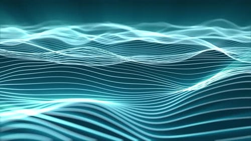 Abstract striped waves made of light blue lines smoothly floating with bright glow effect