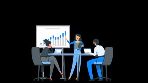 Office Worker Showing Work Presentation To His Bosses Alpha Channel