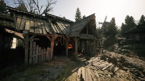 Rustic Wooden Cabin in a Forested Area During Bright Daylight