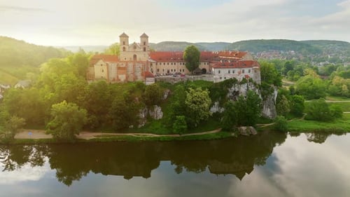 Aerial View of Benedictine Abbey in Tyniec Poland at Dawn