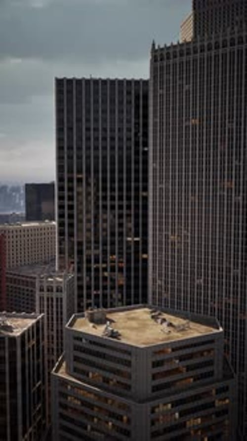 Realistic Vertical Cityscape View Over Tall Buildings