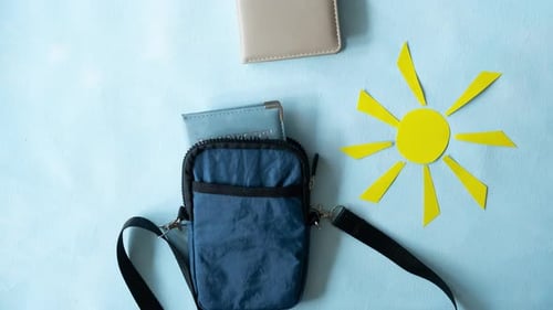 Travel Accessories with Bag, Passport and Paper Sun