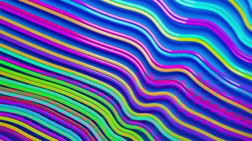 Abstract animation of colorful lines in the form of waves.