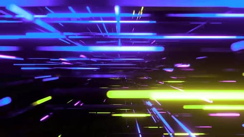 Abstract Glowing Neon Lines Moving Through a Digital Grid