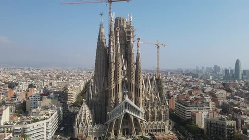 Aerial view of Sagrada Familia Cathedral at Catalunya