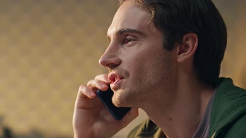 Cheerful Businessman Phone Call Speaking Office Closeup Man Talking Smartphone