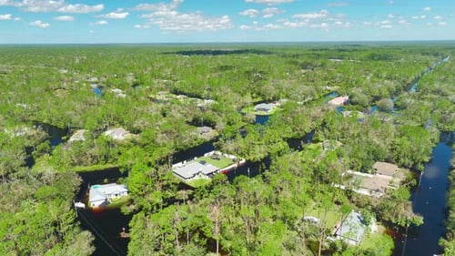 Flooded Residential Houses By Hurricane Ian Rainfall in Florida Residential Area