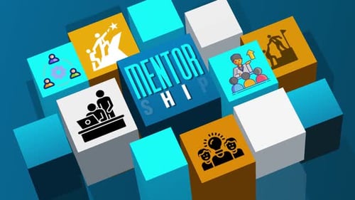 Mentorship Concept Animation With Icons On 3D Cubes