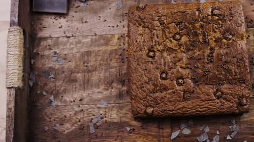 Delicious Chocolate Brownie on a Rustic Wooden Tray