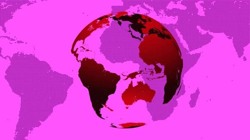 Rotating Digital Earth Globe with Pixelated World Map Background