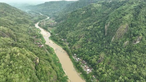 Aerial View of River Bend in Tropical Forest