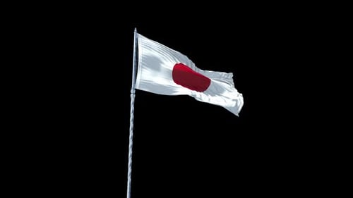 Realistic Waving Flag of Japan with Alpha Channel