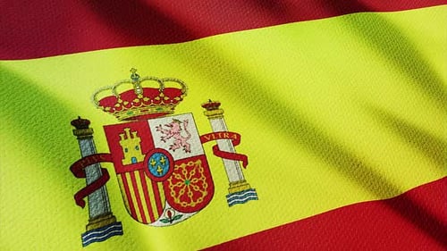 Realistic Waving Spanish Flag Animation with Coat of Arms