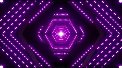 Néons violets, tunnel hexagonal, design de fond abstrait, art numérique, science-fiction futuriste, R virtuel